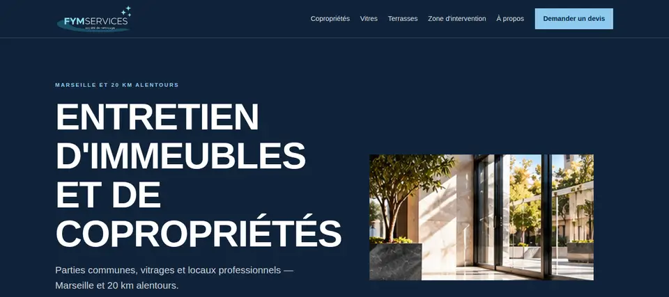 Home page of the FYM Services website: building and co-ownership maintenance, Marseille and 20 km around.